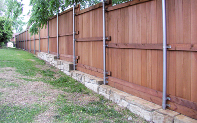 Cedar Fence with Stone Base